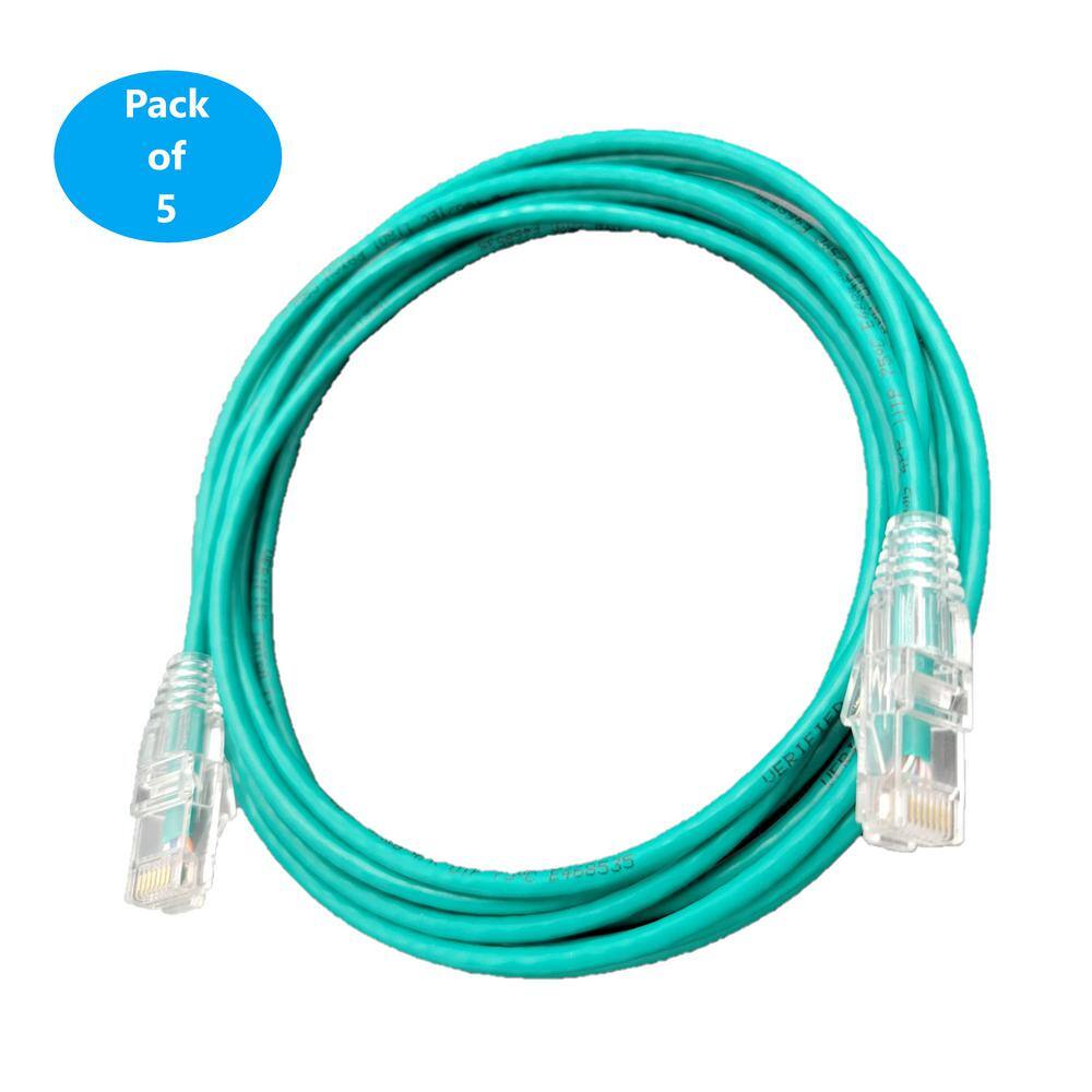 Micro Connectors Inc 3 ft. Cat6A Ultra Slim Patch (28AWG) Cable (Green) (5-Pack) E09-003G-SL5