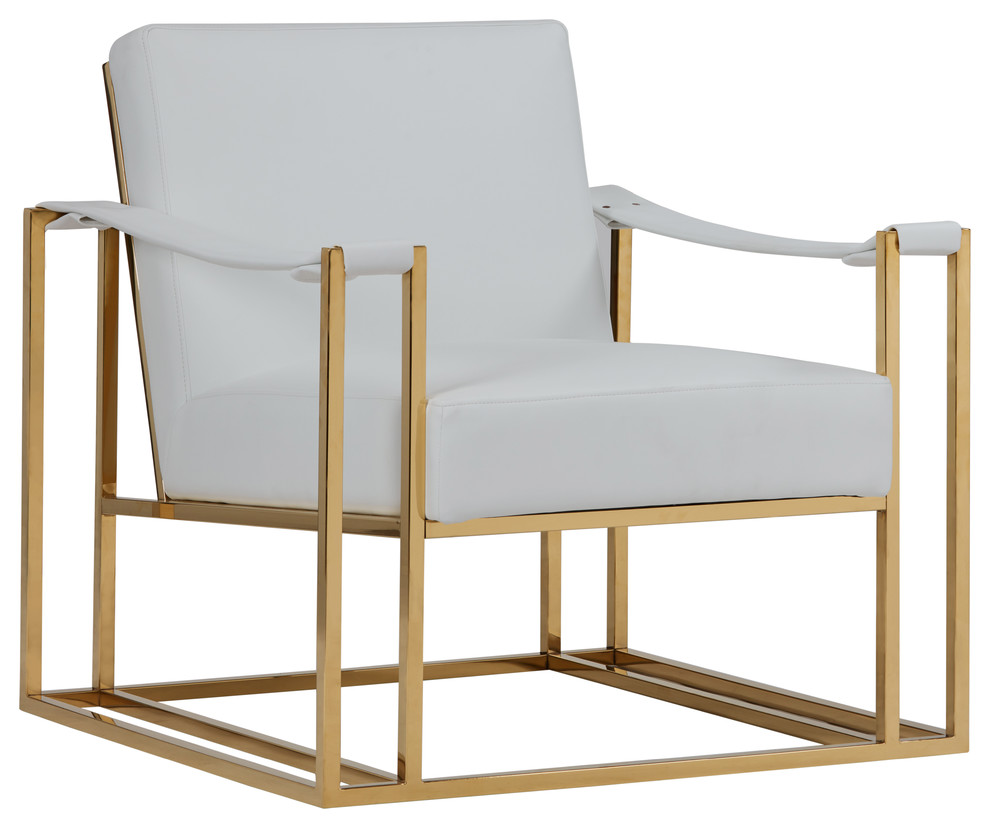 Modrest Larson Modern White Leatherette and Gold Accent Chair   Contemporary   Armchairs And Accent Chairs   by Vig Furniture Inc.  Houzz