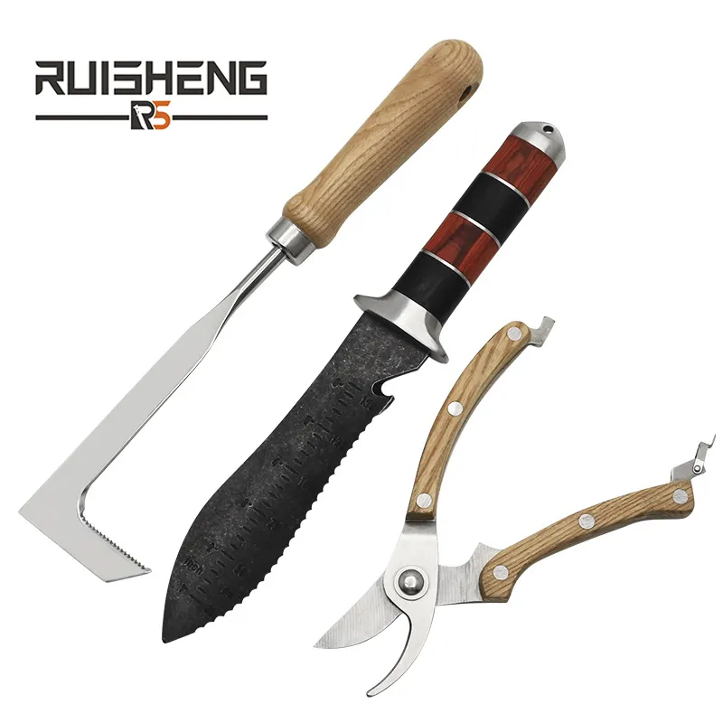 Hot Sale 3Pcs Stainless Steel Blade Wood Handle Hand Garden Tools Garden Shears Hori Hori Knife Weeding Tool With Gift Package