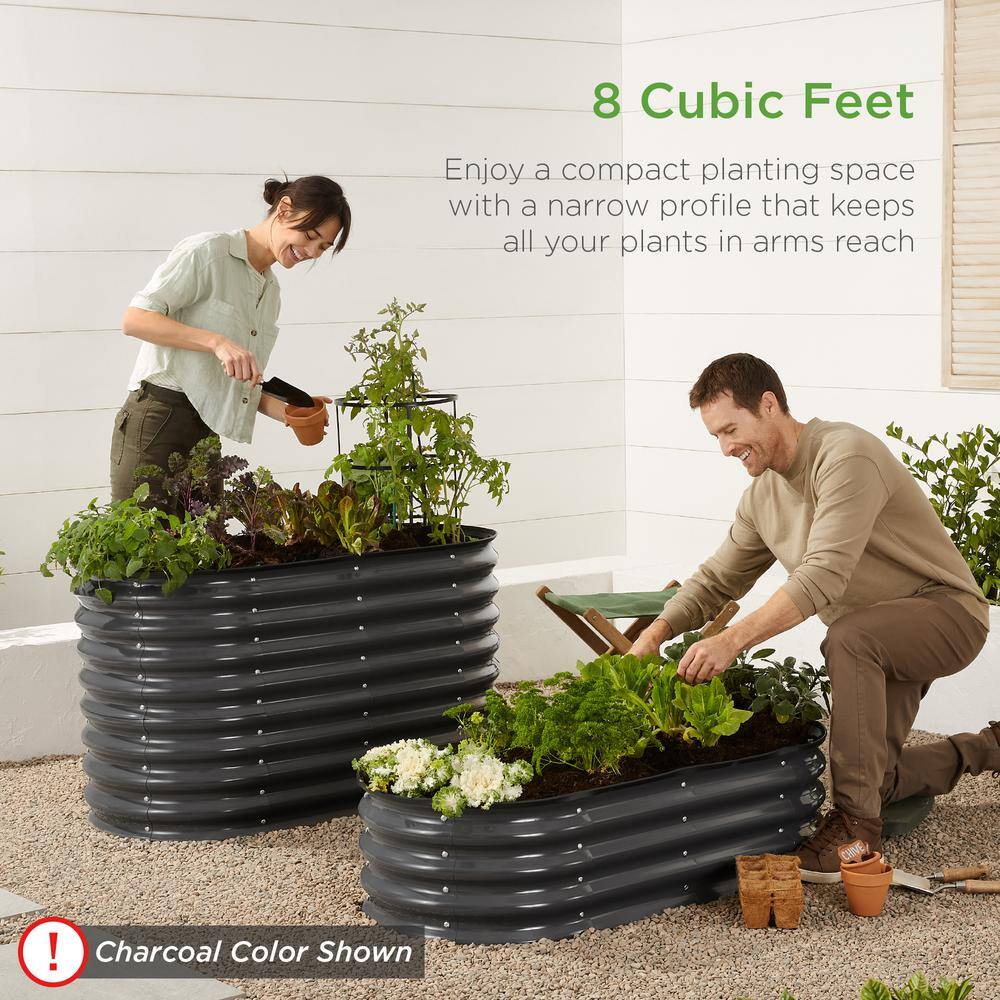 Best Choice Products 4 ft. x 2 ft. x 1 ft. Oval Steel Raised Garden Bed Planter Box for Vegetables Flowers in Silver SKY6598