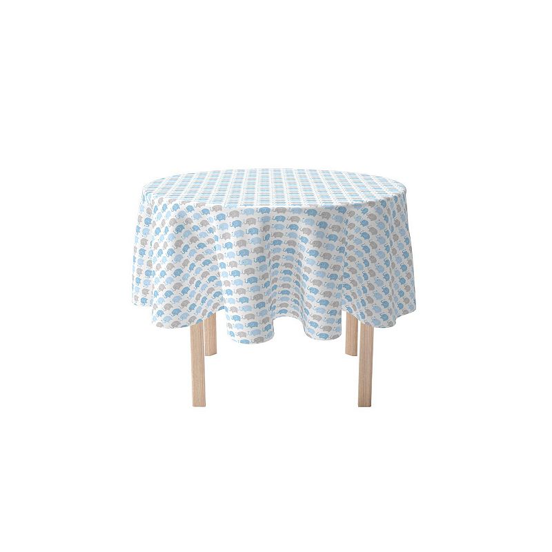 Round Tablecloth， 100% Cotton， 60 Round， Blue Elephant Repeat