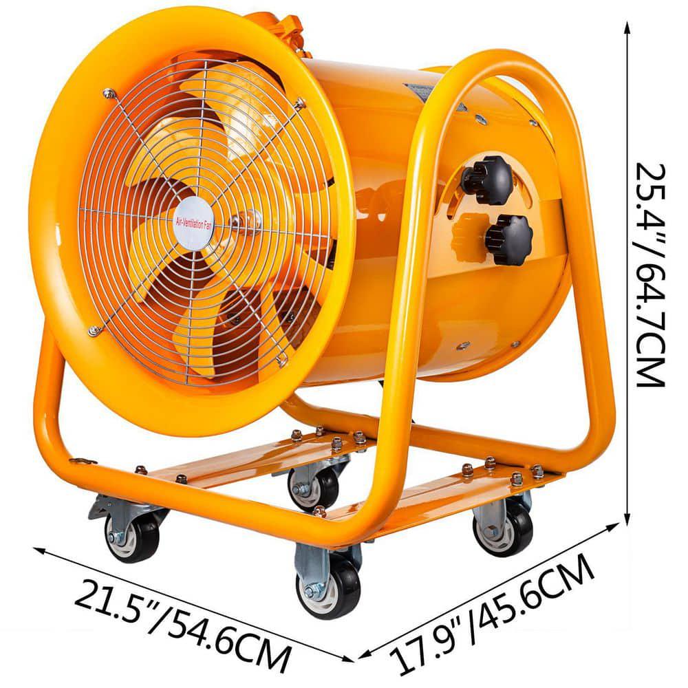 VEVOR 16 in Utility Blower Fan Explosion Proof Fan 1100Watt 60Hz 3450 RPM with Wheels for Extraction Ventilation in Orange