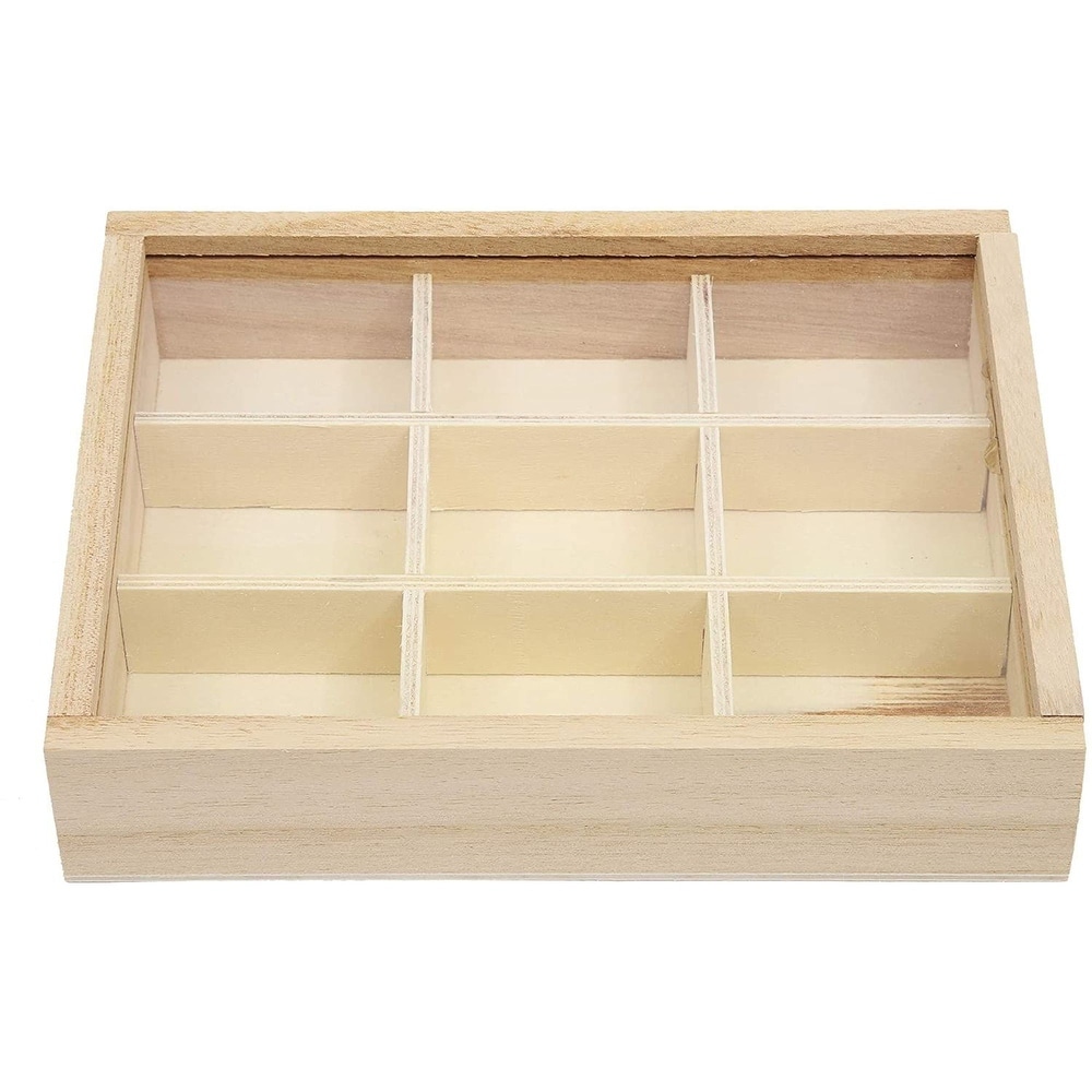 Wooden Boxes with Lids  9 Compartment Storage Box (6.75 x 5.1 In  2 Pack)