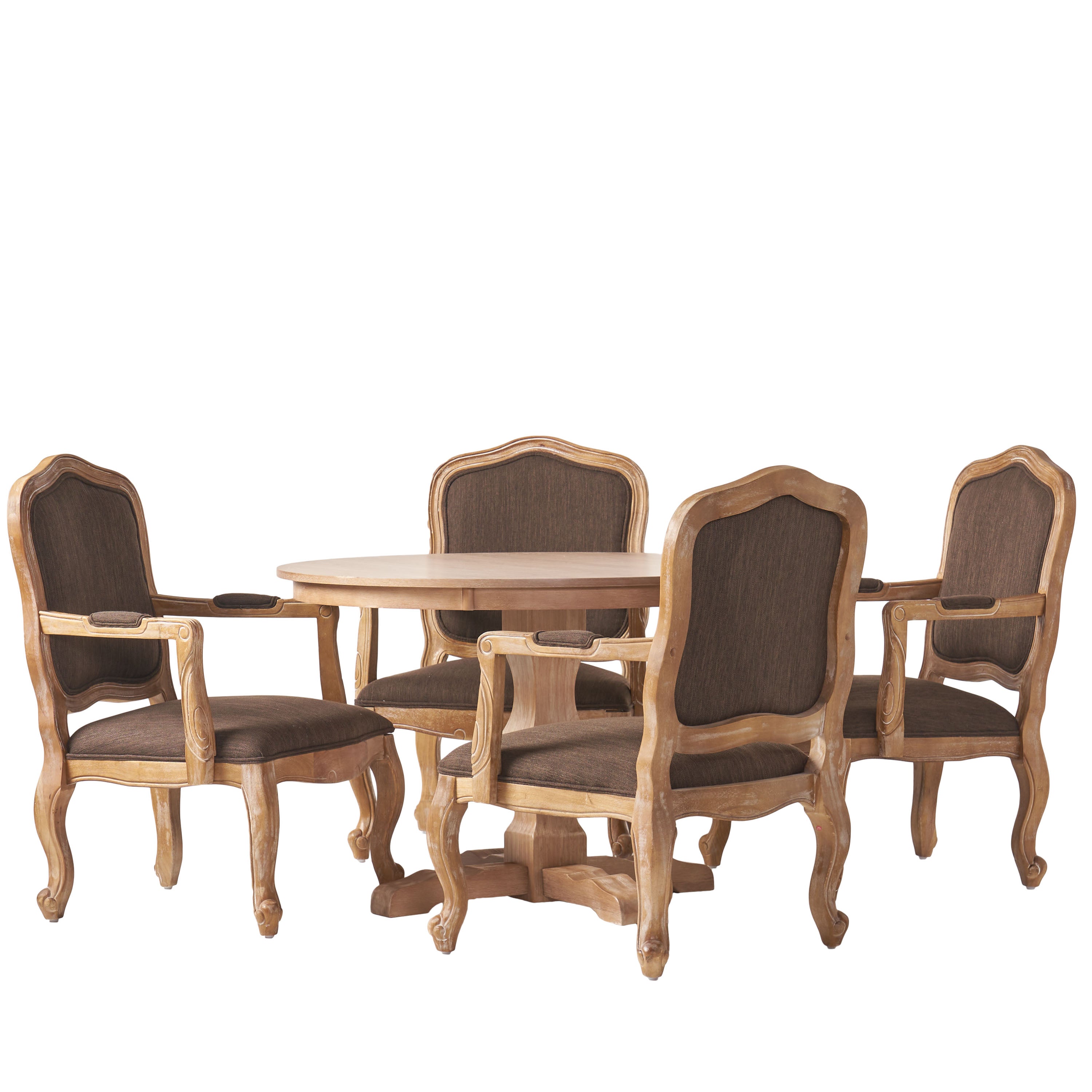 Absaroka French Country Fabric Upholstered Wood 5 Piece Circular Dining Set