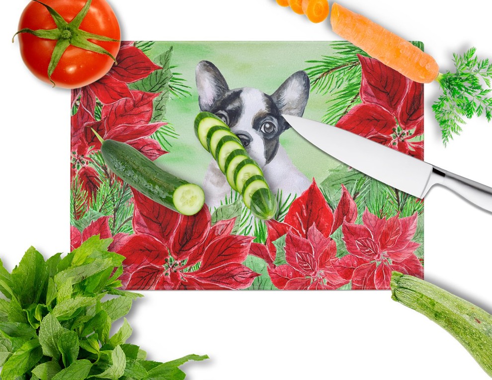 French Bulldog Black White Poinsettas Glass Cutting Board Large   Contemporary   Cutting Boards   by the store  Houzz