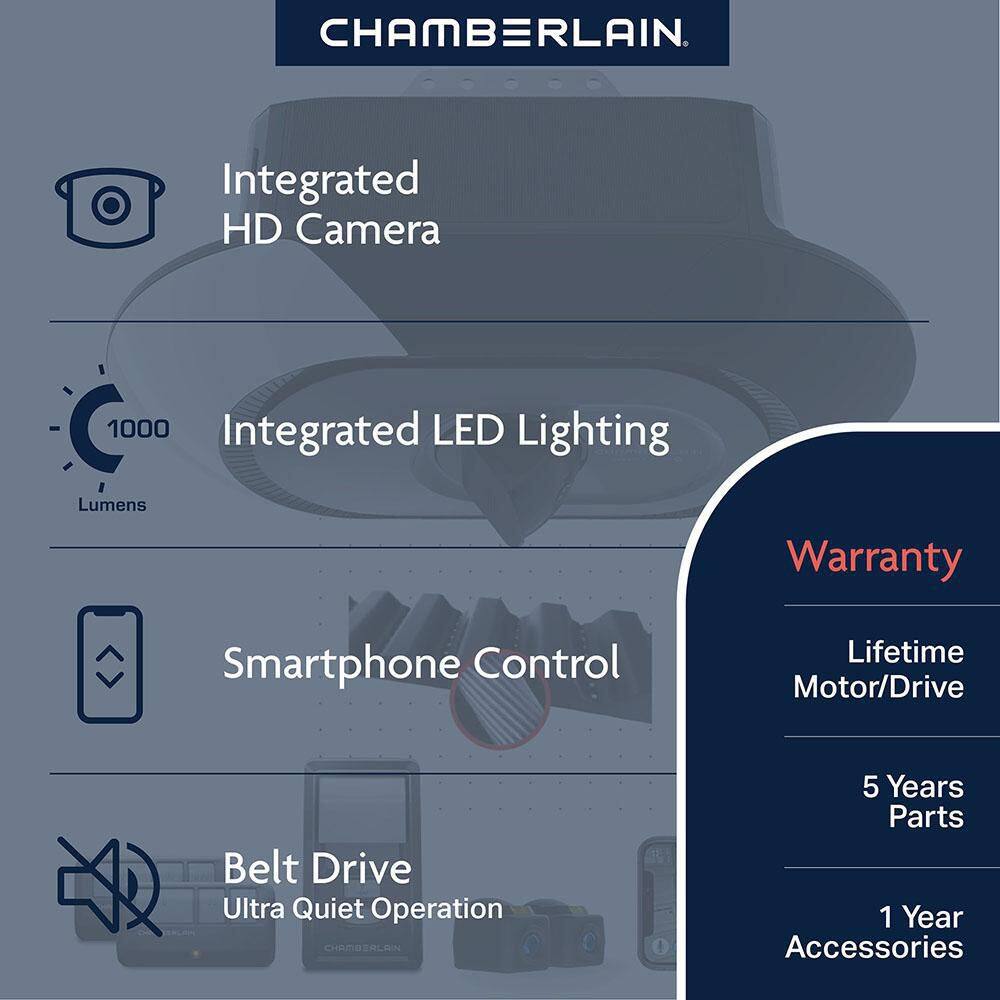 Chamberlain 34 HP LED Video Quiet Belt Drive Smart Garage Door Opener with Integrated Camera B4643T