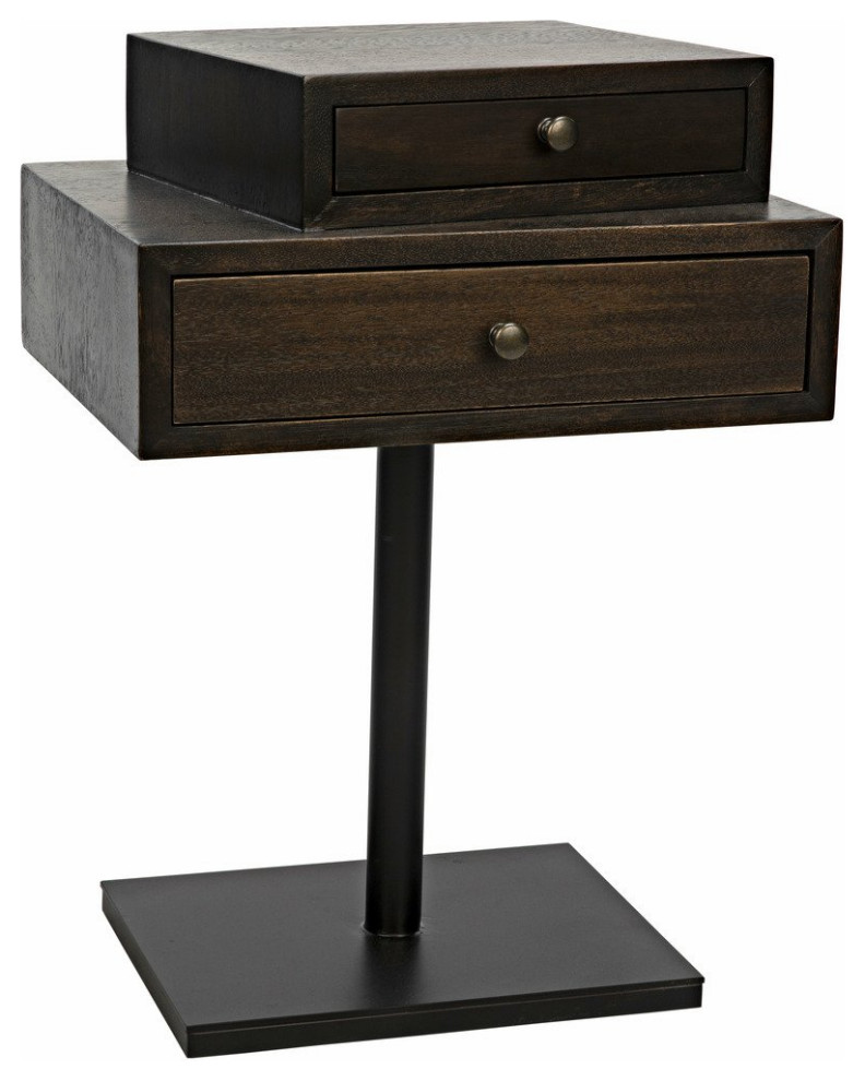 Noir Enola Eclectic 2 Drawer Side Table  Ebony Walnut  Steel Base  19 quotW   Transitional   Side Tables And End Tables   by GwG Outlet  Houzz