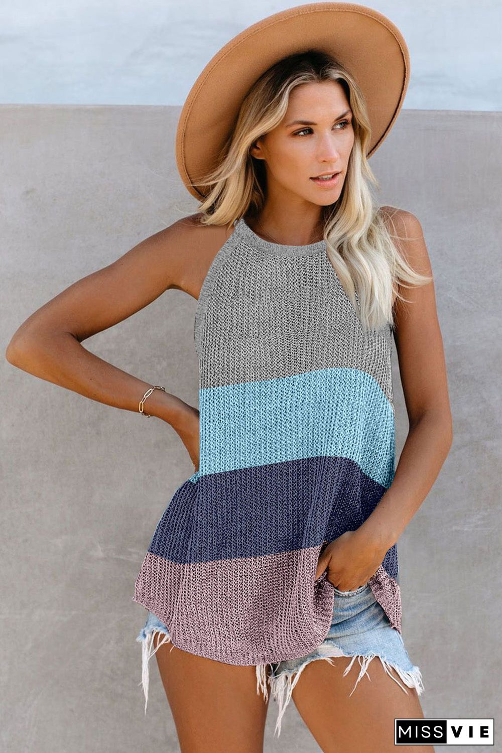 Color Block Striped Knit Tank Top