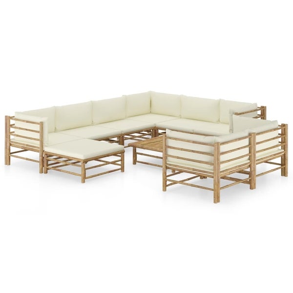 10 Piece Garden Lounge Set with Cream White Cushions Bamboo - Overstock - 35106131