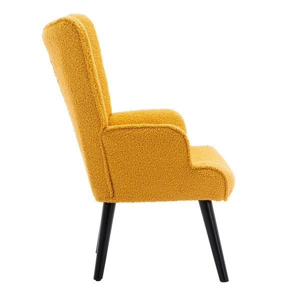 Mid-Century Teddy Fabric Accent Chair with Solid Wood Frame， Round Arms and Button Decoration