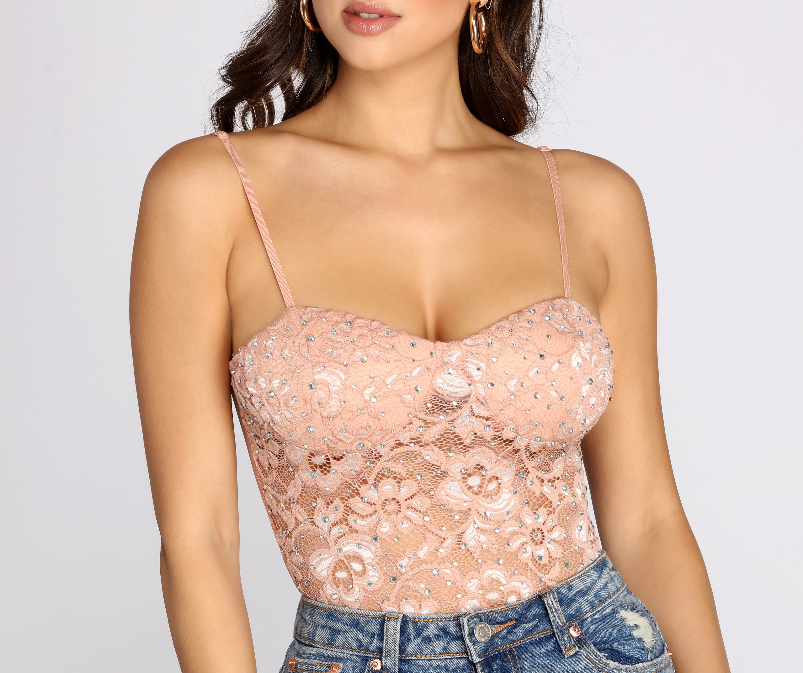 World Class Sweetheart Lace Rhinestone Bodysuit