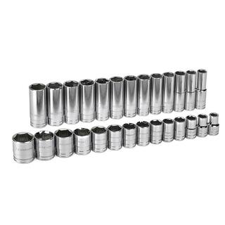 GEARWRENCH 12 in. Drive 6-Point Standard and Deep SAE Socket Set (27-Piece) 80729