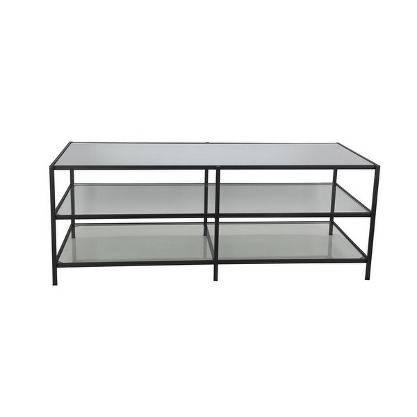 Entertainment Center with 3 Tier Mirrored Shelves， Black