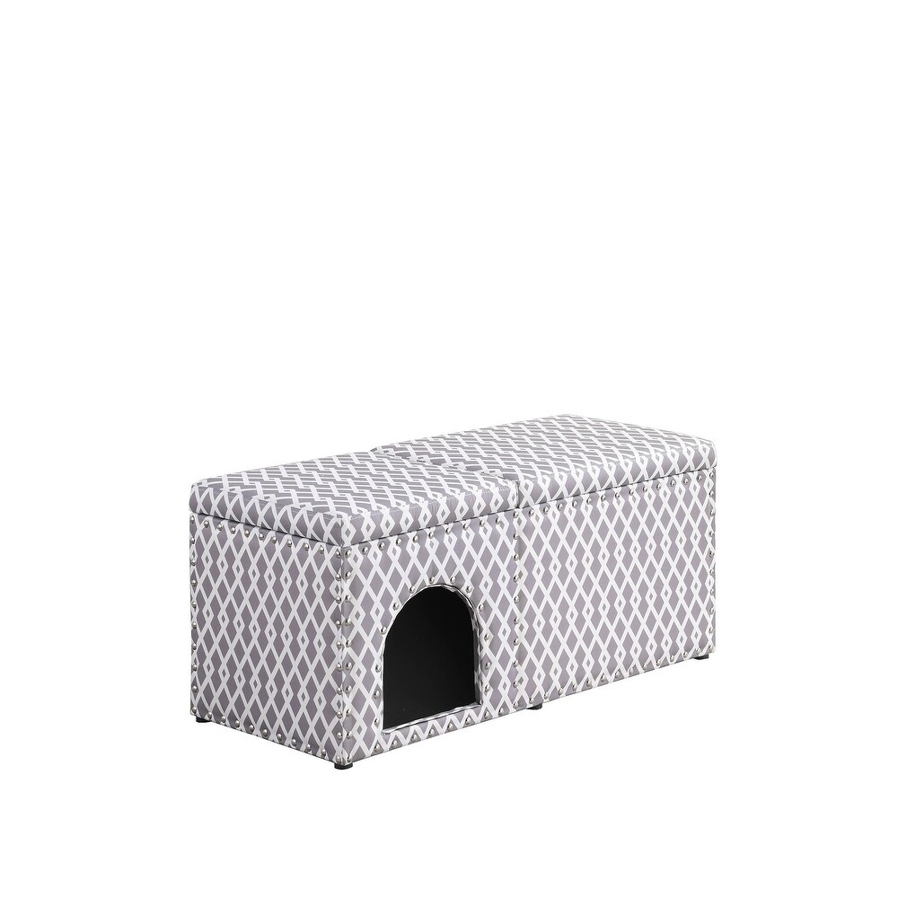 Gray Brown Lattice Storage Bench with Pet Bed