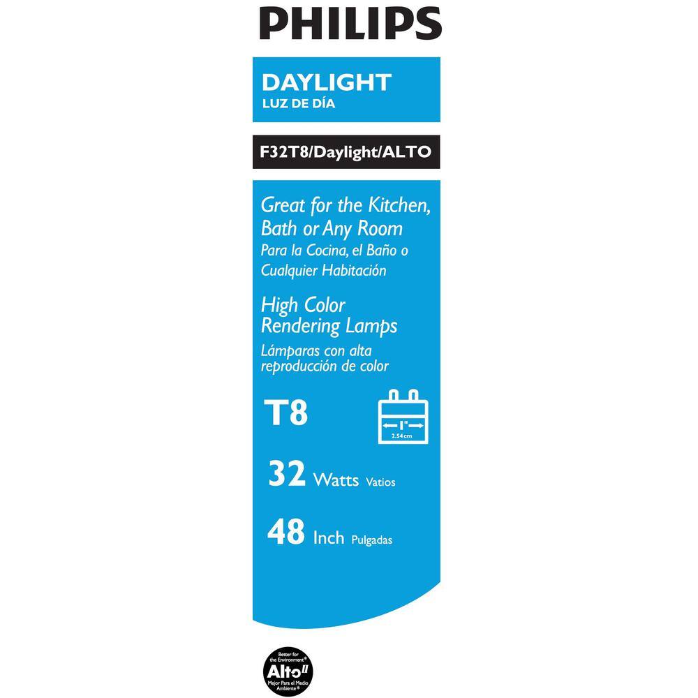 Philips 32-Watt 4 ft. Linear T8 Type A Fluorescent Tube Light Bulb Natural Daylight (5000K) (10-Pack) 479741