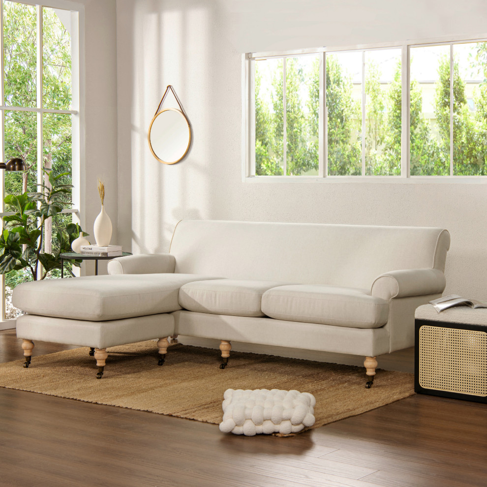 Alana 88 quotL Shape Reversible Sectional Sofa  Light Beige Linen   Traditional   Sectional Sofas   by Jennifer Taylor Home  Houzz