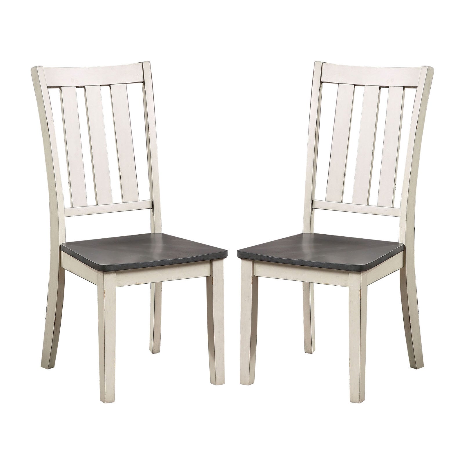 Wooden Side Chair Of Two with Slat Back in Antique White And Gray