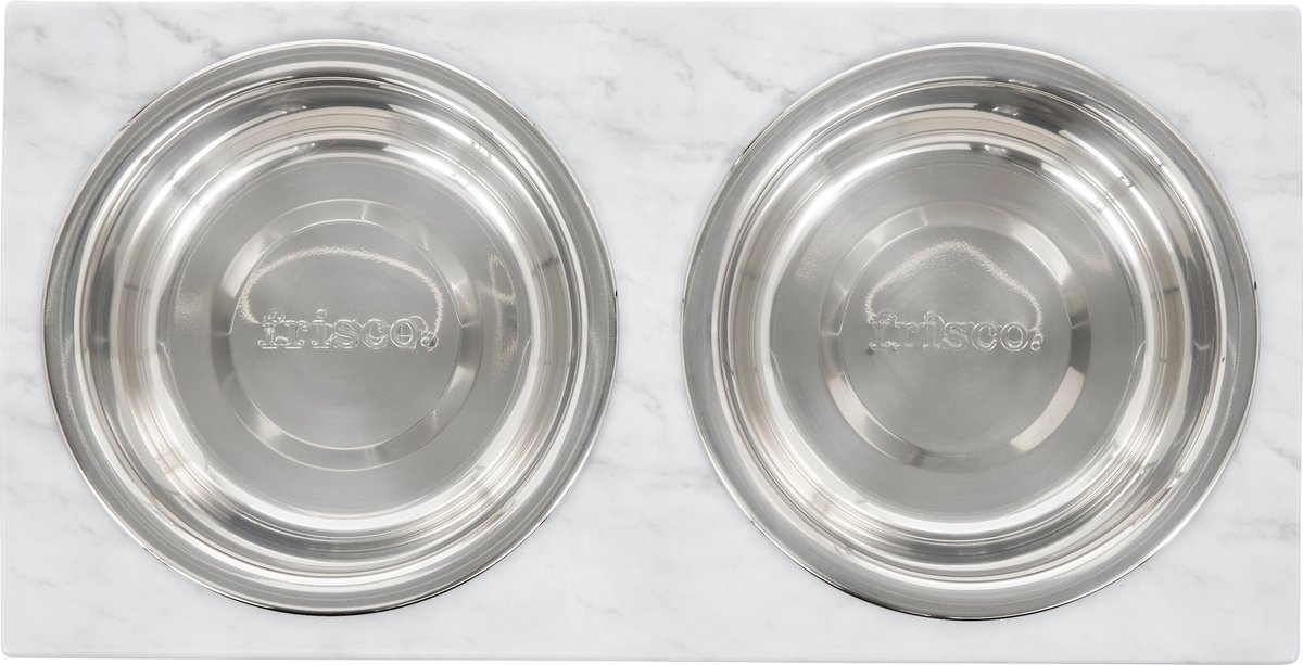 Frisco Marble Print Stainless Steel Double Elevated Dog Bowl