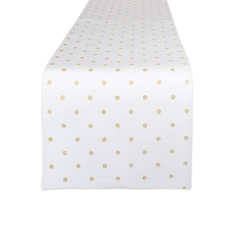 72 White and Gold Rectangular Polka Dot Table Runner