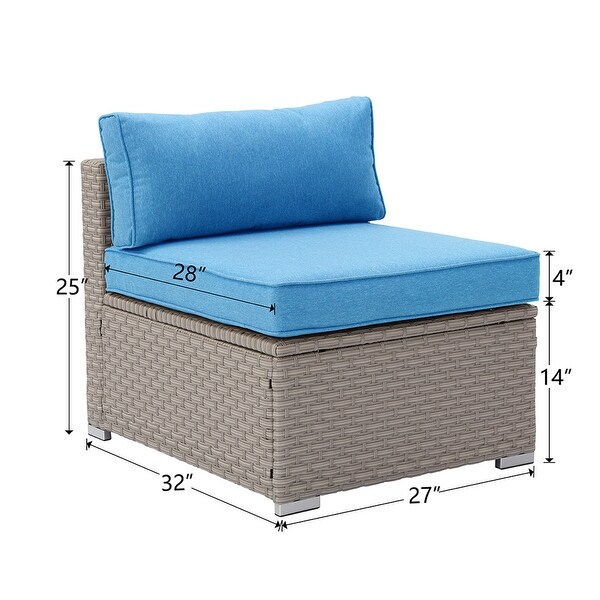 COSIEST PE Wicker Outdoor Armless Chair with Pillow