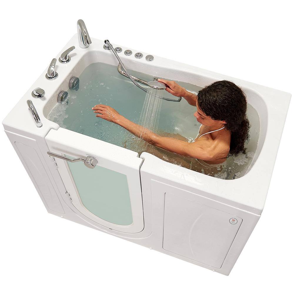 Ella Monaco Acrylic 52 in. Walk-In Whirlpool and Air Bath in White Heated Seat Fast Fill Faucet Set Left 2 in. Dual Drain OA3252DH-HB-L