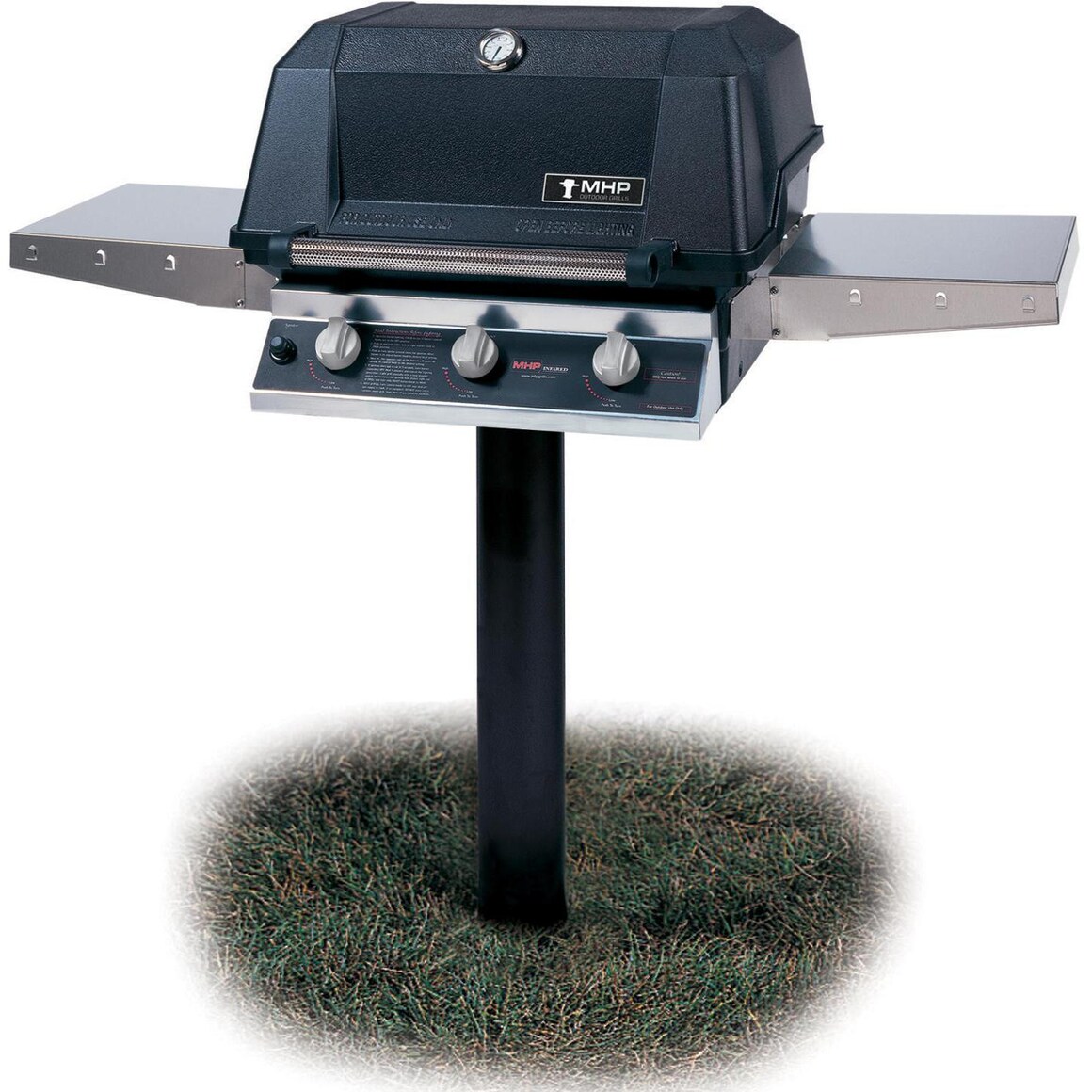 MHP Tri-Burn W3G4DD Natural Gas Grill With SearMagic Grids On In-Ground Post