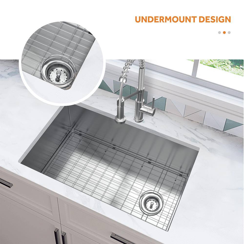 Glacier Bay Professional 30 in. Undermount 16G Stainless Steel Single Bowl Kitchen Sink with Offset Drain and Accessories FSUZ3018B1ACC