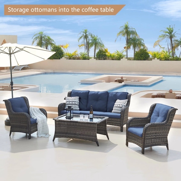 Pocassy 6 Piece Outdoor Wicker Conversation Sofa Set