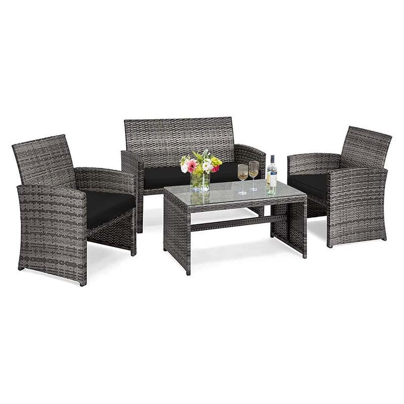 4 Pcs Rattan Wicker Patio Furniture Sets, Outdoor Conversation Sets with Loveseat, Table, Single Sofas