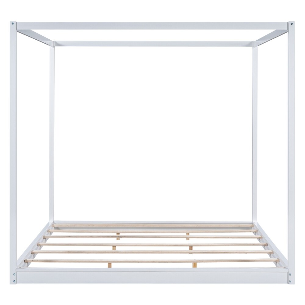 King Size Canopy Bed  Wooden Platform Bed  Modern Style Canopy Platform Bed  Luxury Large Bed Frame