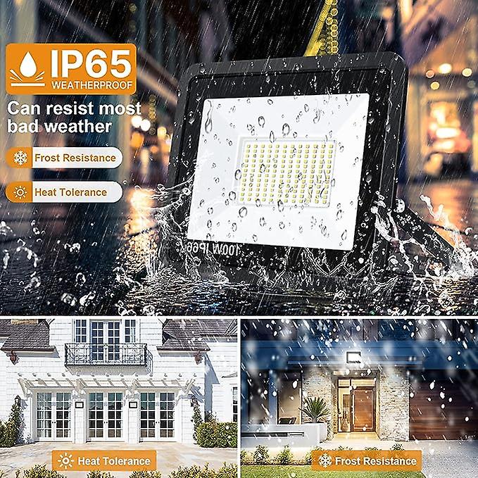 100w Led Floodlight Outdoor 10000lm Safety Light Waterproof Ip65 Wall Light Work Lighting， Cold White 6500k Led Flood Light Outside For Garage