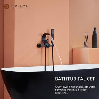 Mondawe Luxury C Single Handle Shower Tub Kit 2-Spray Waterfall Tub Spout and Handheld Shower Faucet Wall Mounted in Matte Black WF-5525-B