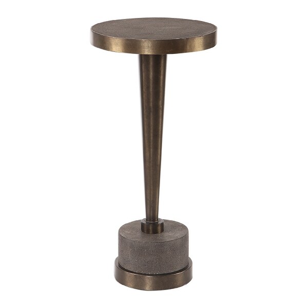 21.75” Bronzed Metal Cylindrical Accent Table on a Gray Concrete Base