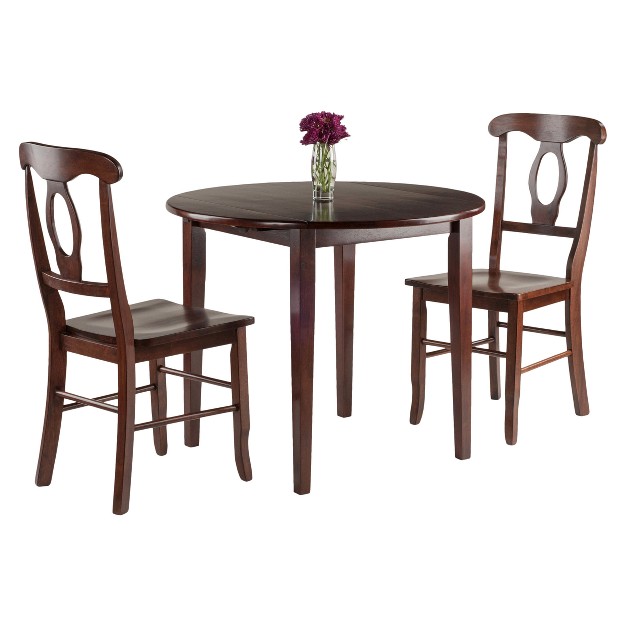 3pc Clayton Drop Leaf Dining Sets With 2 Keyhole Back Chairs Walnut Winsome