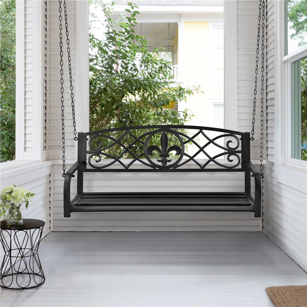 Easyfashion Hanging Iron Porch Swing - Black