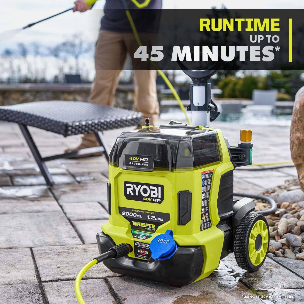 RYOBI 40V HP Brushless Whisper Series 2000 PSI 1.2 GPM Cold Water Electric Pressure Washer (Tool Only) RY40306BTLVNM