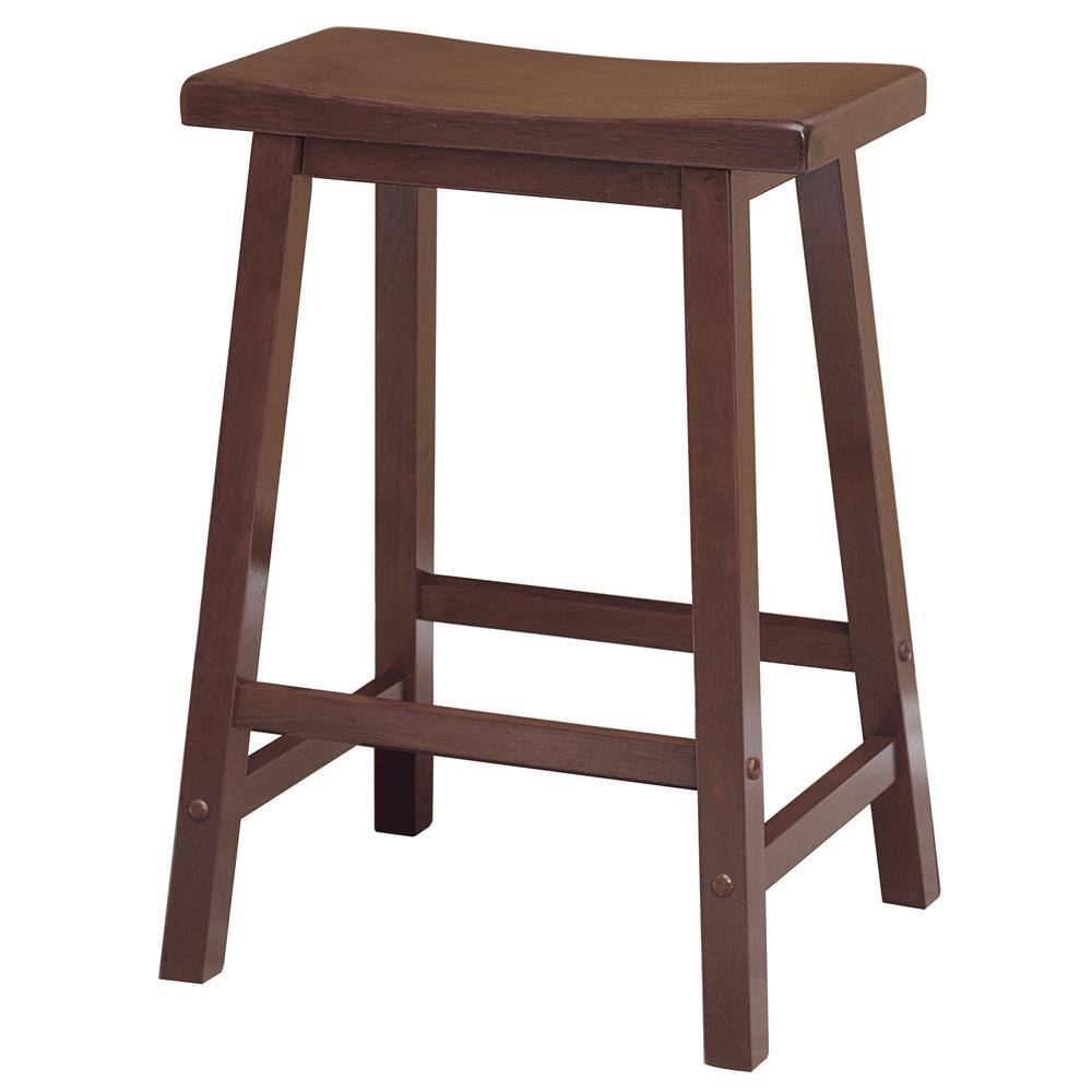 WINSOME WOOD Satori 24 in. Saddle Seat Walnut Counter Stool 94084