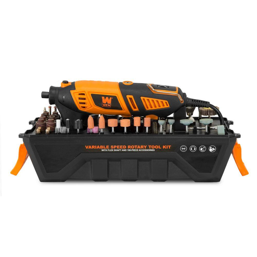 WEN 1.3 Amp Variable Speed Steady-Grip Rotary Tool with 190-Piece Accessory Kit Flex Shaft and Carrying Case 23190