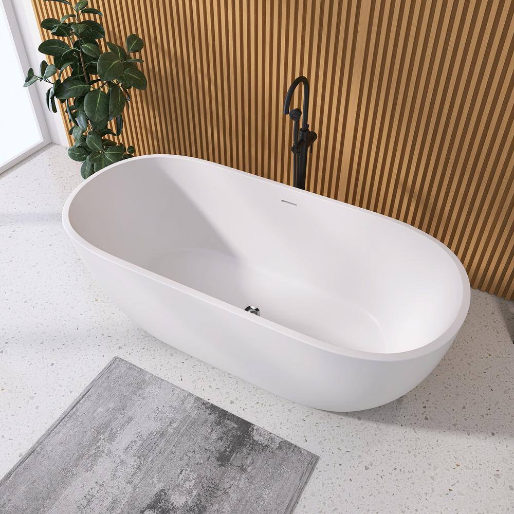 Xspracer Moray 55 in. x 29 in. Acrylic Flatbottom Freestanding Soaking Non-Whirlpool Bathtub with Pop-up Drain in Matte White JH-9530755MW