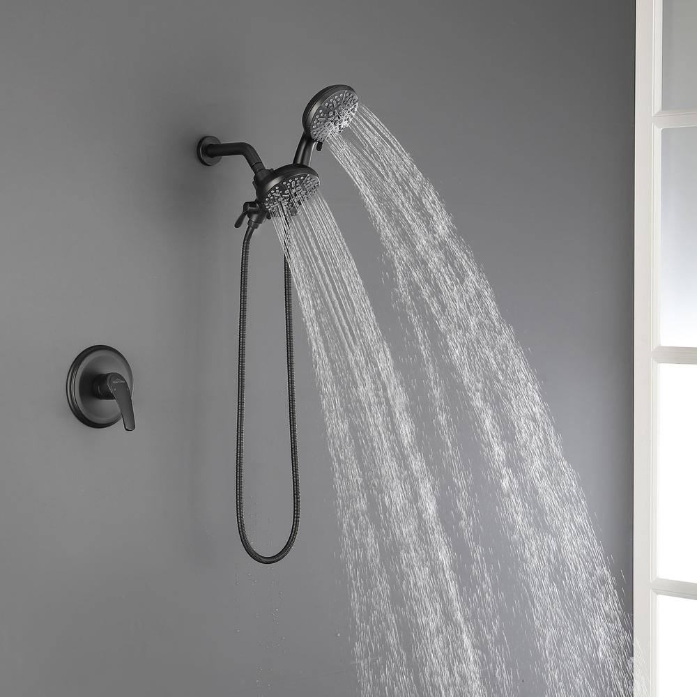 Boyel Living 5-Spray Patterns with 2.5 GPM 4.72 in. Wall Mount Dual Shower Heads in Matte Black (Valve and Handle Trim Included) SMD-88014B