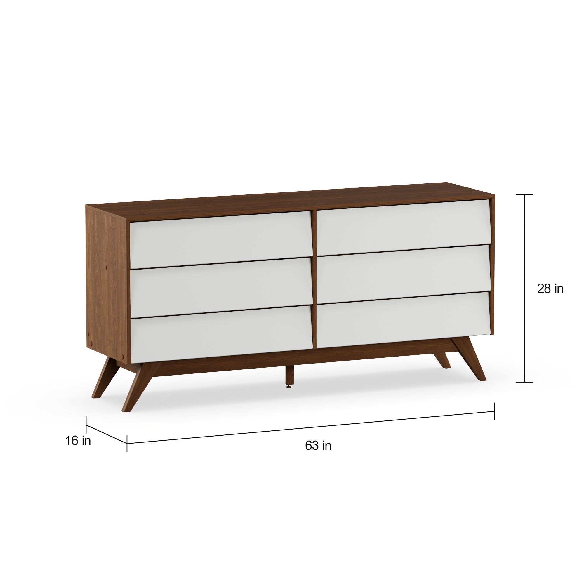 Halfrida Modern White and Walnut Wood 6-Drawer Dresser by Bellamy Studios