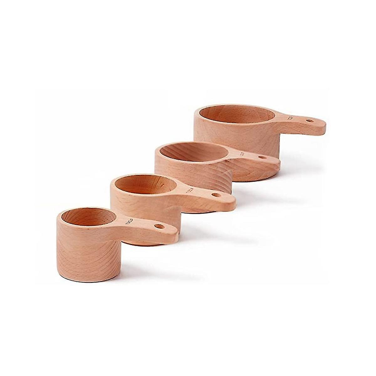 4pcs/set Wood Measuring Cups Handcrafted With Wood Polish Finish For Baking Cooking Spice Coffee Te