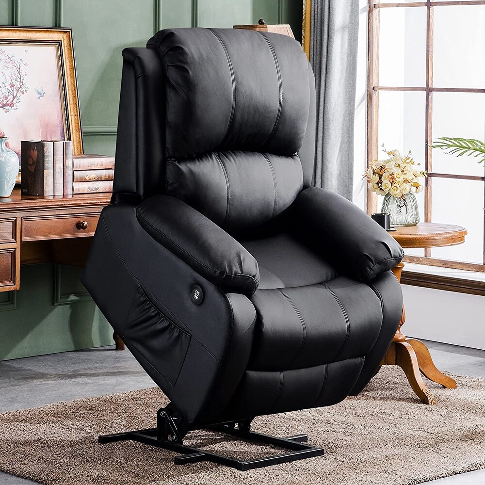 MCombo Small Sized Power Lift Recliner Chair with Massage and Heat  USB Ports  Faux Leather 7409