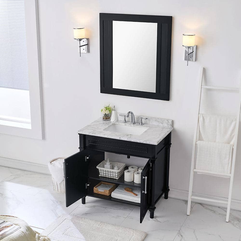 Home Decorators Collection Aberdeen 36 in W x 22 in D x 345 in H Bath Vanity in Black with White Carrara Marble Top