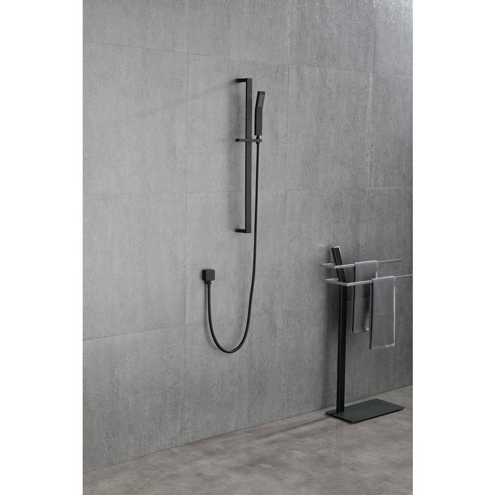 Mondawe 1-Spray Patterns with 2.5 GPM 7.87 in. Wall Mounted Rectangle Handheld Shower Head with Sliding Bar in Matte Black MO-DT306MB