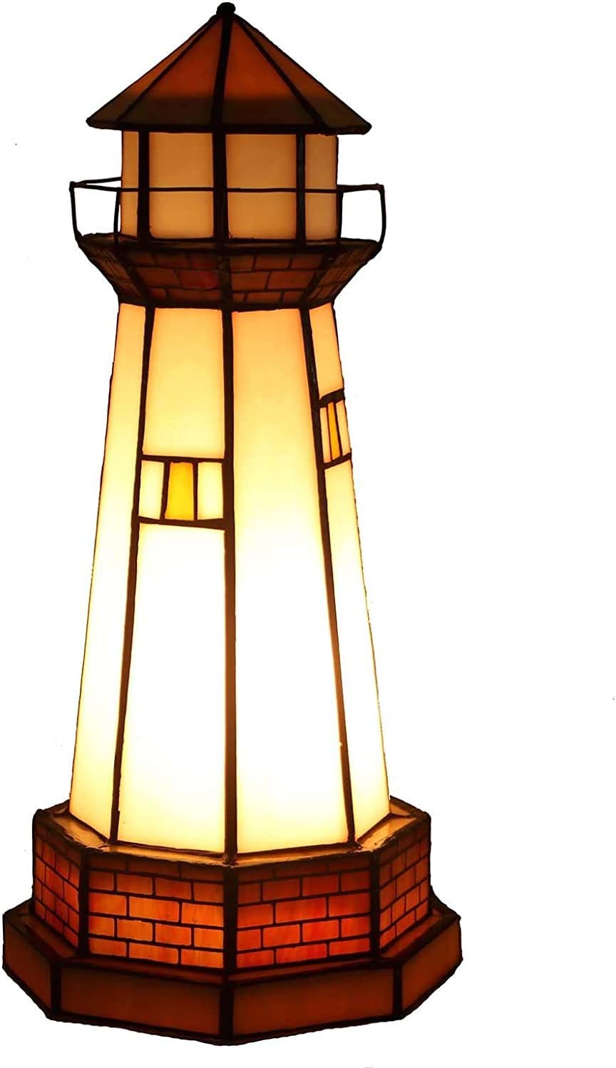 SHADY L10626 Lighthouse  Style Stained Glass Accent Table Lamp Night Light  6&#34;W x 12&#34;H