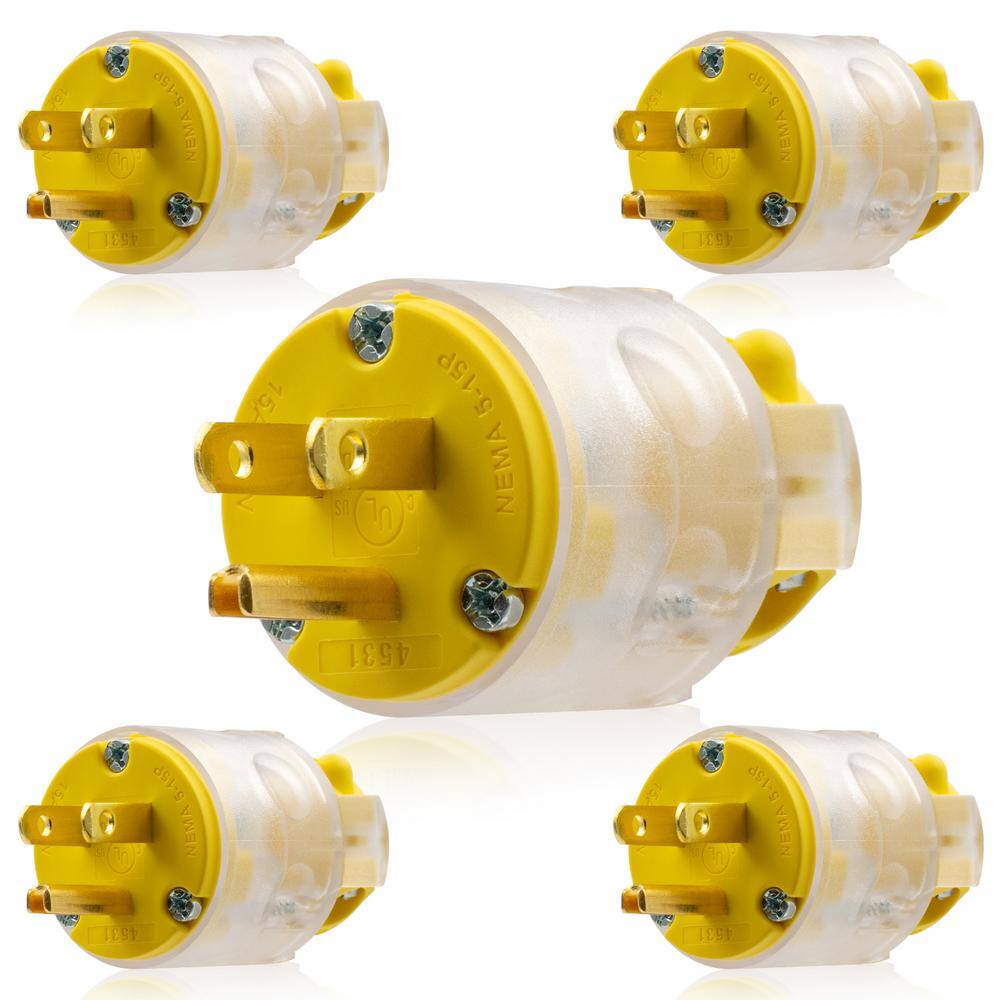 ELEGRP Lighted 15 Amp 125-Volt NEMA 5-15R 2 Pole 3 Wire Grounding Straight Blade Plug Yellow (5-Pack) EP31L-0705