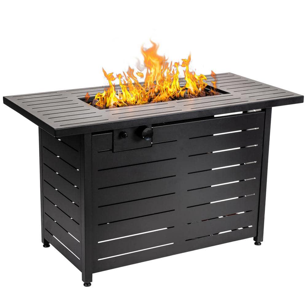 SUMOLULIFE 42 in L x 20 in W x 25 in H 50000 BTU Black Propane Fire Pits Steel Outdoor Tabletop with Lava Rocks