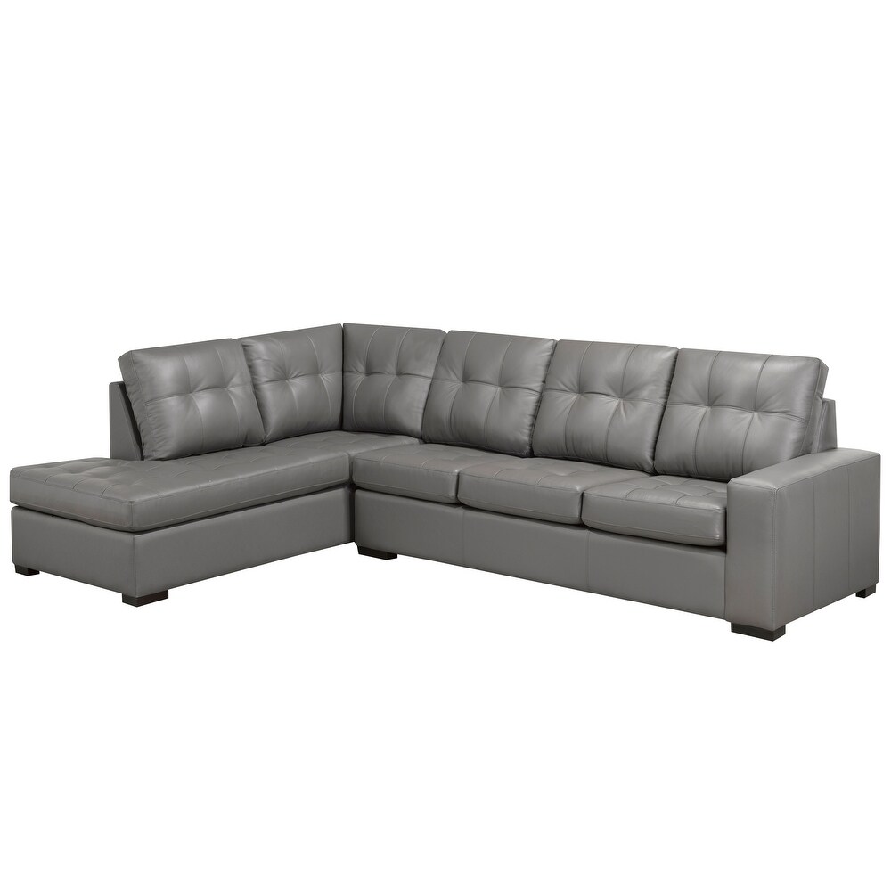 Liam Top Grain Leather Tufted Sectional Chaise Sofa