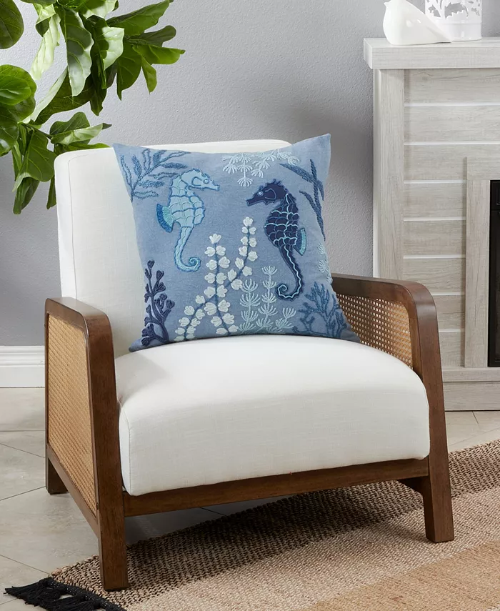 Saro Lifestyle Seahorse Stonewashed Decorative Pillow， 20